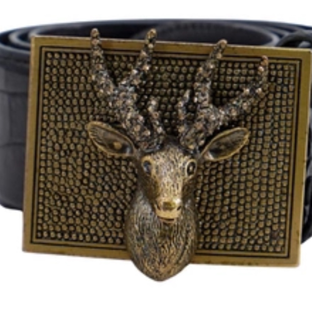 Ralph Lauren Brass Stag Head Alligator Belt